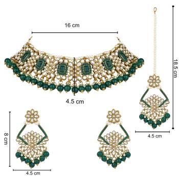 traditional kundan pearl drop choker necklace jewellery & dangle earrings set for women/girls 5