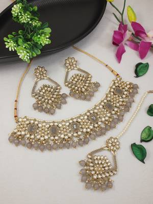 traditional kundan pearl drop choker necklace jewellery & dangle earrings set for women/girls 1