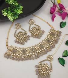traditional kundan pearl drop choker necklace jewellery & dangle earrings set for women/girls