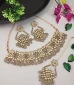 traditional kundan pearl drop choker necklace jewellery & dangle earrings set for women/girls