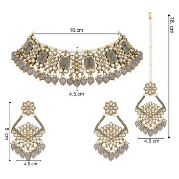 traditional kundan pearl drop choker necklace jewellery & dangle earrings set for women/girls 5