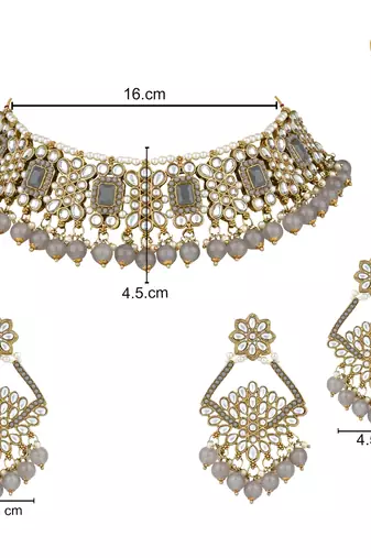 traditional kundan pearl drop choker necklace jewellery & dangle earrings set for women/girls