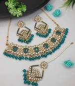 traditional kundan pearl drop choker necklace jewellery & dangle earrings set for women/girls