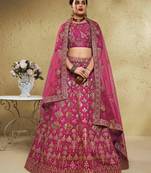 Fascinating Pink Embroidered Silk Bridal Lehenga Choli With Dupatta