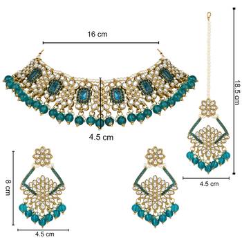 traditional kundan pearl drop choker necklace jewellery & dangle earrings set for women/girls 5