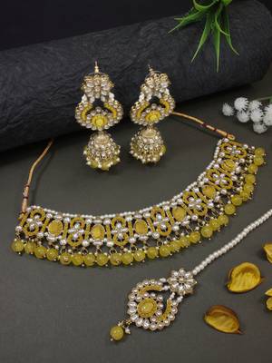 traditional kundan pearl choker necklace jewellery with jhumki earrings set for women & girls 1