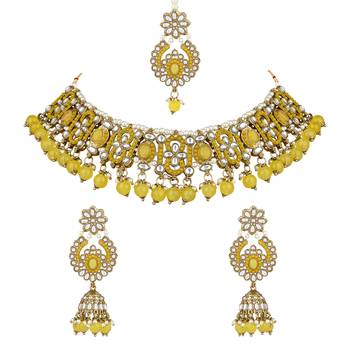 traditional kundan pearl choker necklace jewellery with jhumki earrings set for women & girls 2