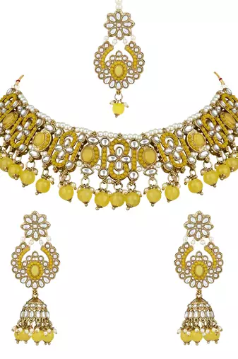 traditional kundan pearl choker necklace jewellery with jhumki earrings set for women & girls