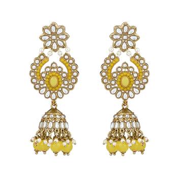 traditional kundan pearl choker necklace jewellery with jhumki earrings set for women & girls 3
