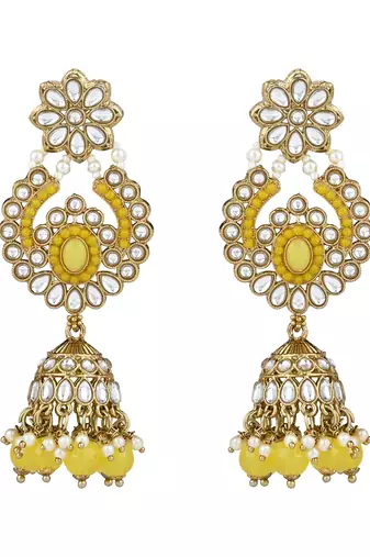 traditional kundan pearl choker necklace jewellery with jhumki earrings set for women & girls
