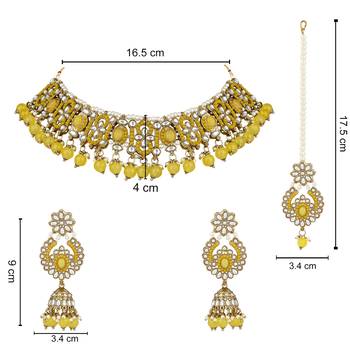 traditional kundan pearl choker necklace jewellery with jhumki earrings set for women & girls 5