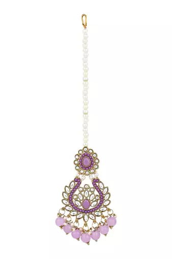 traditional kundan pearl drop choker necklace jewellery with earrings & maang tikka set for women/girls