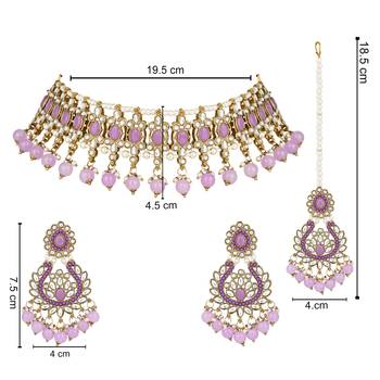 traditional kundan pearl drop choker necklace jewellery with earrings & maang tikka set for women/girls 5
