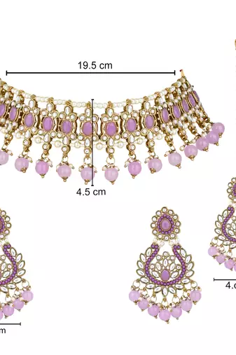 traditional kundan pearl drop choker necklace jewellery with earrings & maang tikka set for women/girls