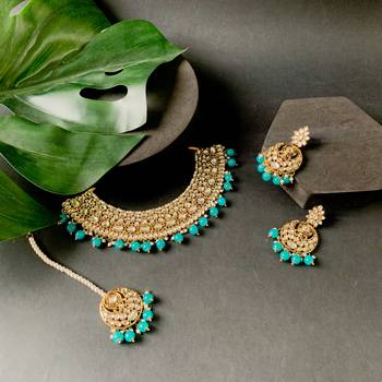 traditional handcrafted kundan pearl choker necklace jewellery set for women/girls 1