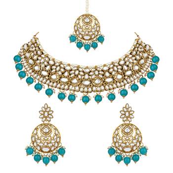 traditional handcrafted kundan pearl choker necklace jewellery set for women/girls 2