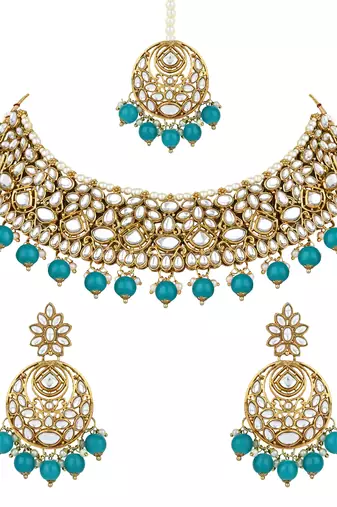 traditional handcrafted kundan pearl choker necklace jewellery set for women/girls
