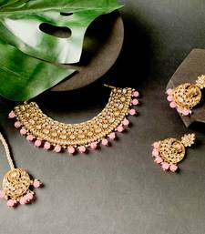 traditional handcrafted kundan pearl choker necklace jewellery set for women/girls
