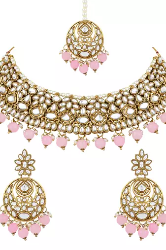 traditional handcrafted kundan pearl choker necklace jewellery set for women/girls