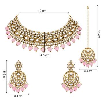 traditional handcrafted kundan pearl choker necklace jewellery set for women/girls 5