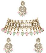 traditional kundan pearl drop choker necklace jewellery with earrings & maang tikka set for women/girls