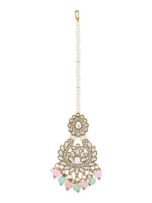 traditional kundan pearl drop choker necklace jewellery with earrings & maang tikka set for women/girls 4