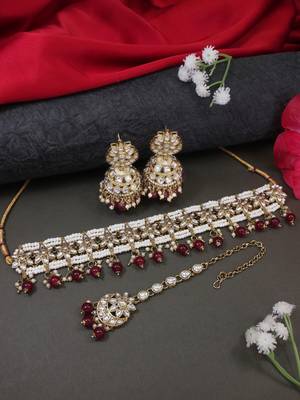 unique design multi layer statement handmade choker necklace jewellery & jhumka earring set for women & girls 1