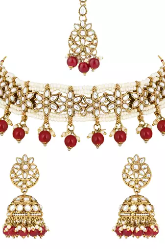 unique design multi layer statement handmade choker necklace jewellery & jhumka earring set for women & girls