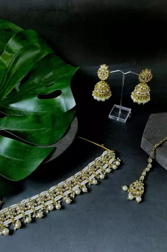 unique design multi layer statement handmade choker necklace jewellery & jhumka earring set for women & girls