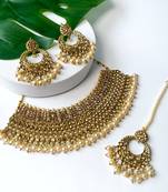 traditional kundan pearl choker necklace jewellery & earrings set for women girls