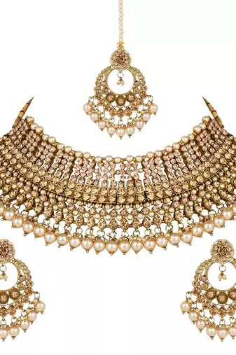 traditional kundan pearl choker necklace jewellery & earrings set for women girls
