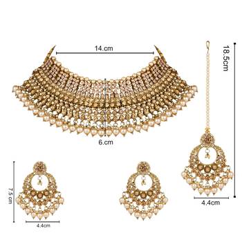 traditional kundan pearl choker necklace jewellery & earrings set for women girls 5