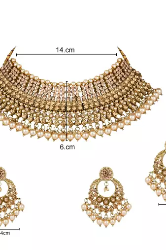 traditional kundan pearl choker necklace jewellery & earrings set for women girls