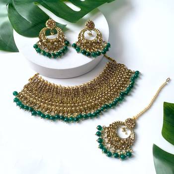 traditional kundan pearl choker necklace jewellery & earrings set for women girls 1