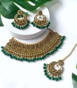 traditional kundan pearl choker necklace jewellery & earrings set for women girls