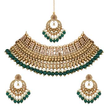 traditional kundan pearl choker necklace jewellery & earrings set for women girls 2