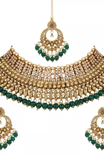 traditional kundan pearl choker necklace jewellery & earrings set for women girls