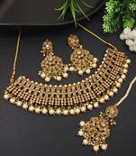 traditional handcrafted choker necklace with jhumki earrings & maang tikka set for women/girls