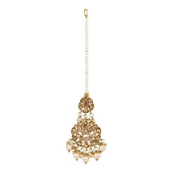 traditional handcrafted choker necklace with jhumki earrings & maang tikka set for women/girls 4
