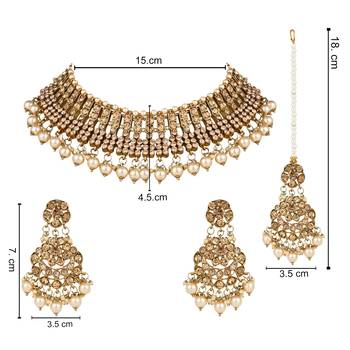 traditional handcrafted choker necklace with jhumki earrings & maang tikka set for women/girls 5