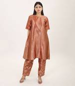 Red woven brocade silk kurta set