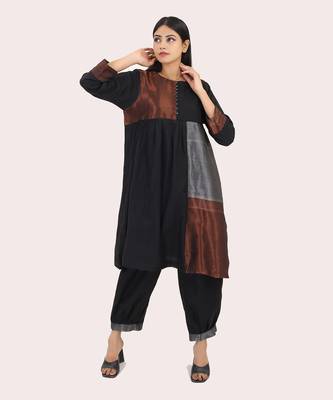 Black cotton zari handlom kurta set 1