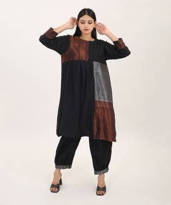 Black cotton zari handlom kurta set 2