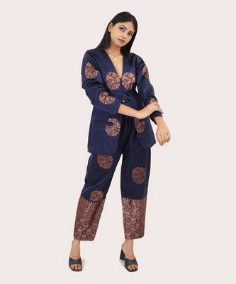 Blue silk brocade suit 1