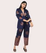 Blue silk brocade suit