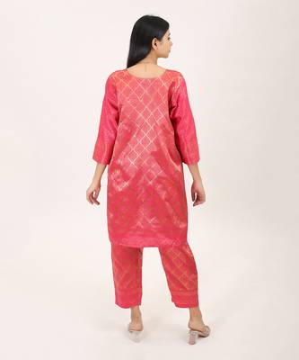 Pink silk brocade kurta set 4