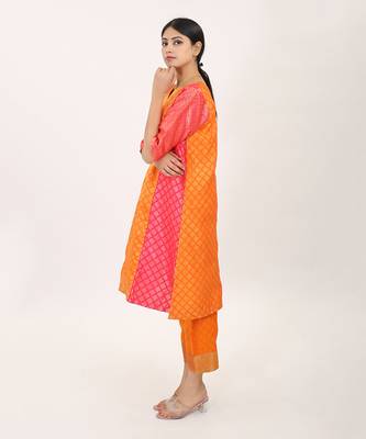 Yellow silk brocade kurta set 2