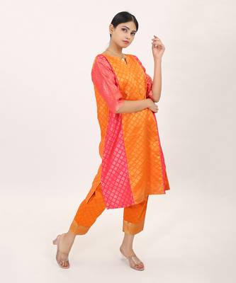 Yellow silk brocade kurta set 3