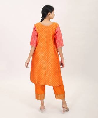 Yellow silk brocade kurta set 4