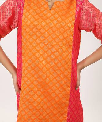 Yellow silk brocade kurta set 5